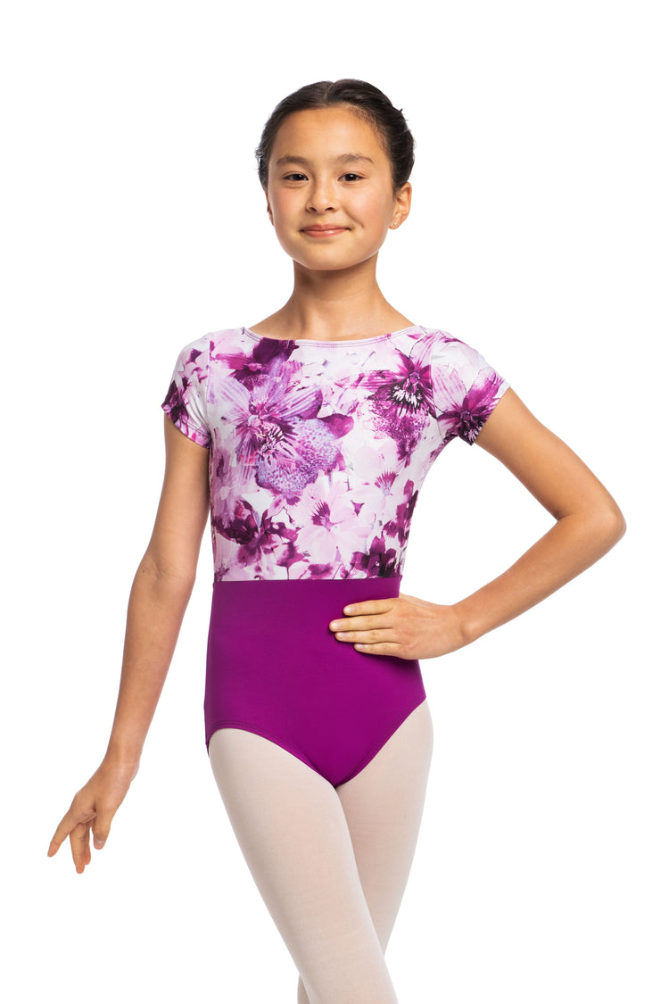 Mimi Scoop Back Cap Sleeve Leotard with Vivid Floral