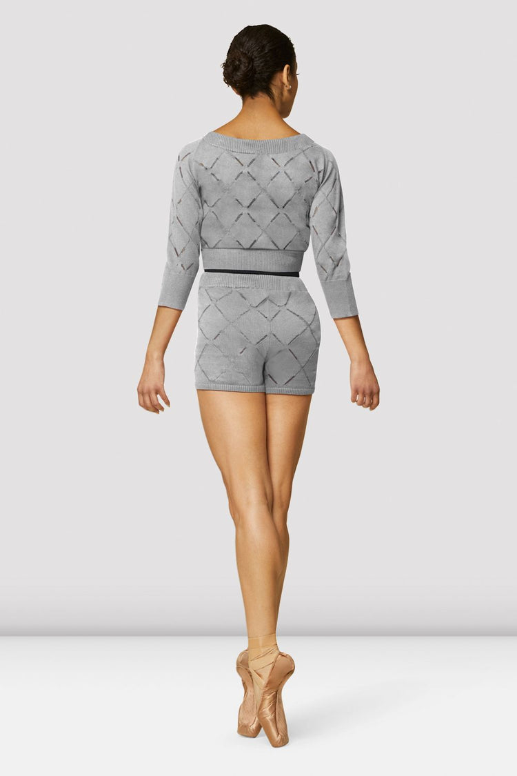 Adult V-Neckline Diamond Knit Cropped 3/4 Sleeve Sweater