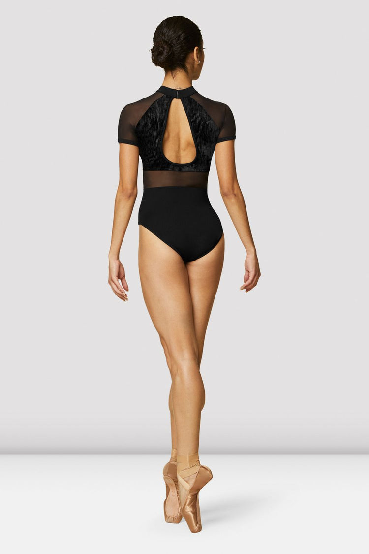 Velvet Mock Neckline Short Sleeve Leotard