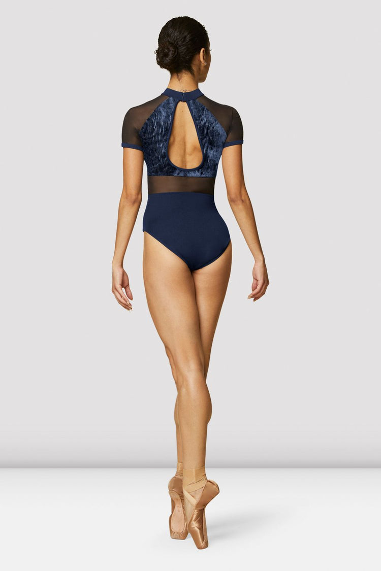 Velvet Mock Neckline Short Sleeve Leotard