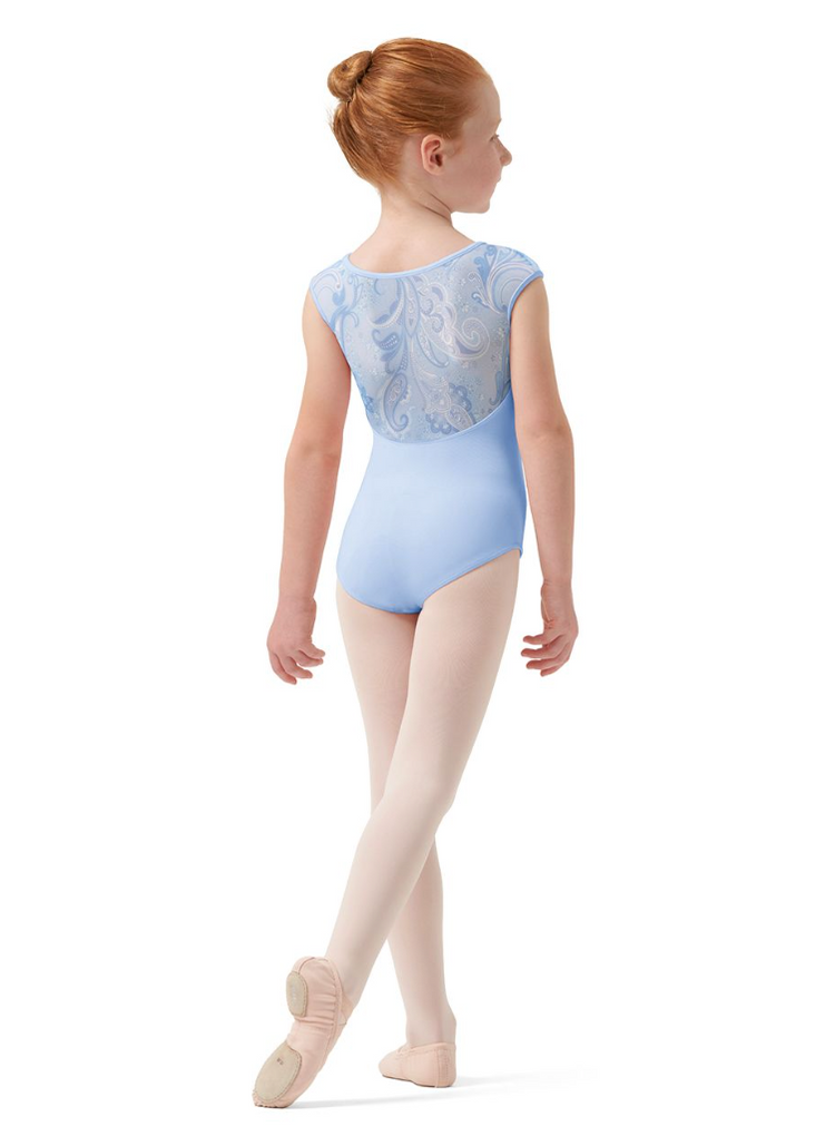 Mirella V-Neck Cap Sleeve Leotard with Printed Mesh Back M1558C