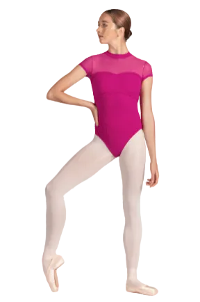Mirella Mock Neckline Braid Detail Mesh Back Cap Sleeve Leotard M5104LM