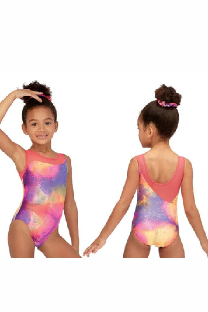 Gymnastics Printed Tank Leotard with Mesh