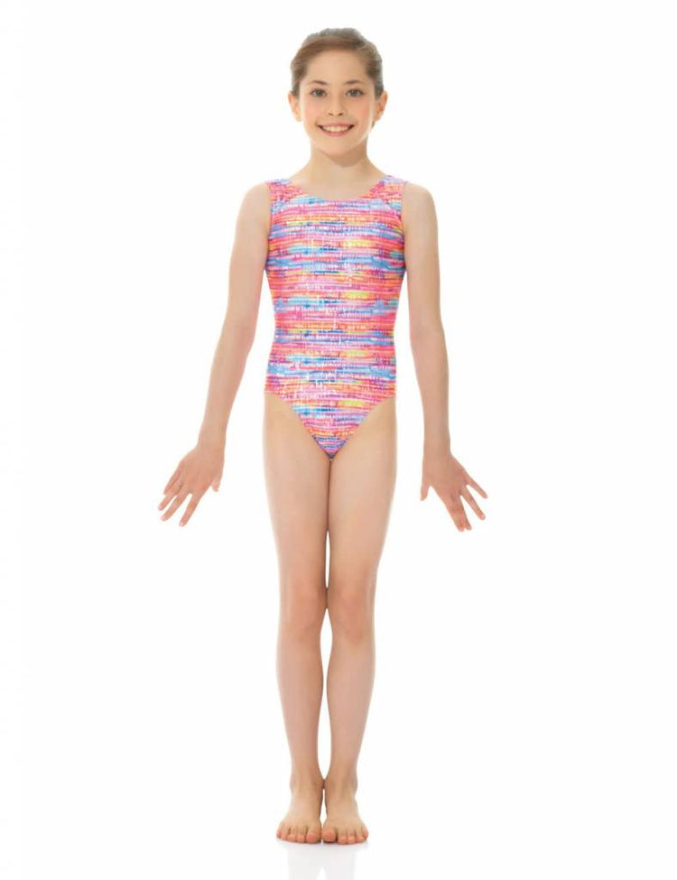 Printed Tank Gymnastics Leotard with Metallic Details