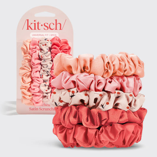 Kitsch Ruched Satin Scrunchies - Cherry Blossom 500423