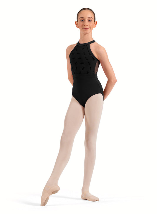 Bloch Opulence Kids Floral Flock Print Halter Leotard CL40016