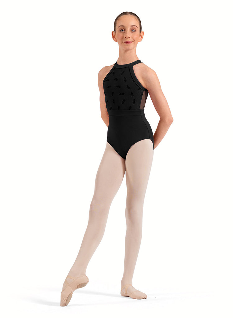 Bloch Opulence Kids Floral Flock Print Halter Leotard CL40016
