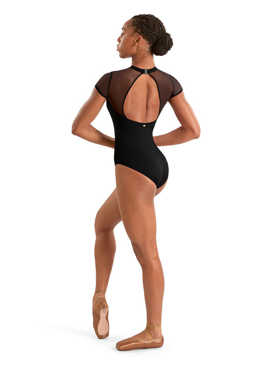 Mirella Adagio Mock Neck Embroidered Cap Sleeve Leotard M20011LM