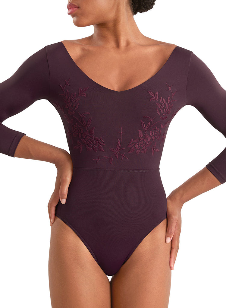 Mirella Adagio Embroidered 3/4 Sleeve Leotard M60003LM