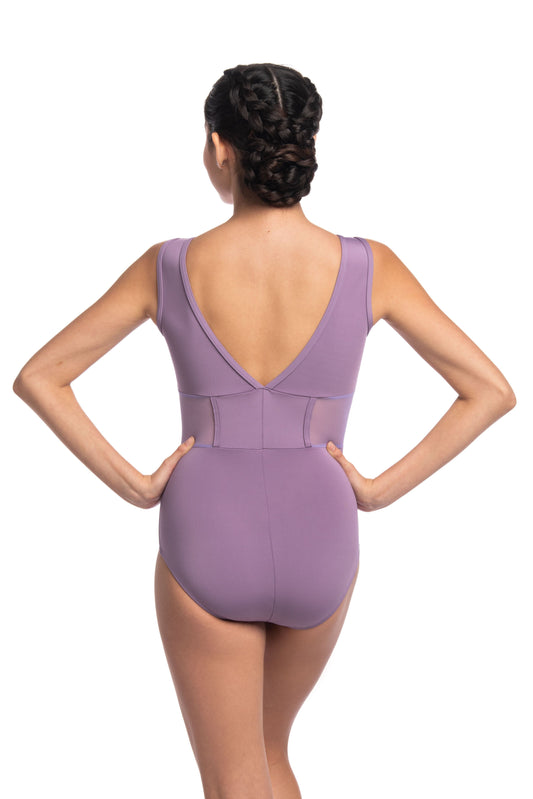 Monique V-Neck Tank Leotard with Mesh Sides