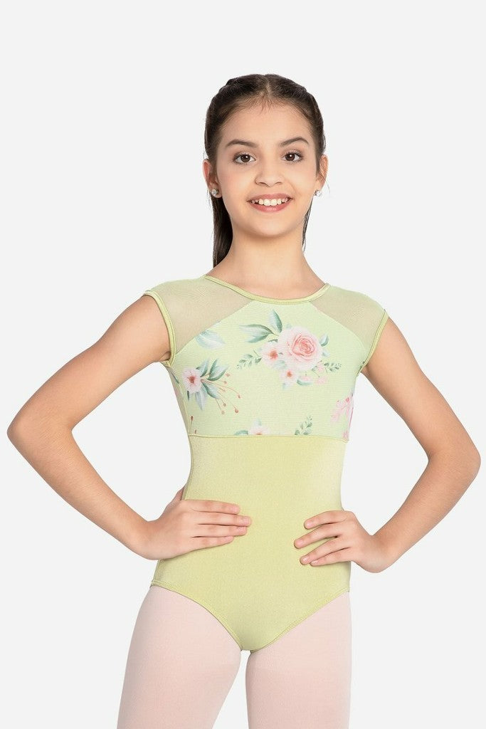 Cap Sleeve Leotard with Floral Mesh