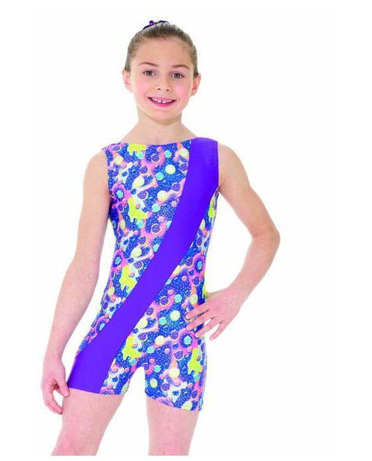 Printed Unitard with Contrast Diagonal Stripe