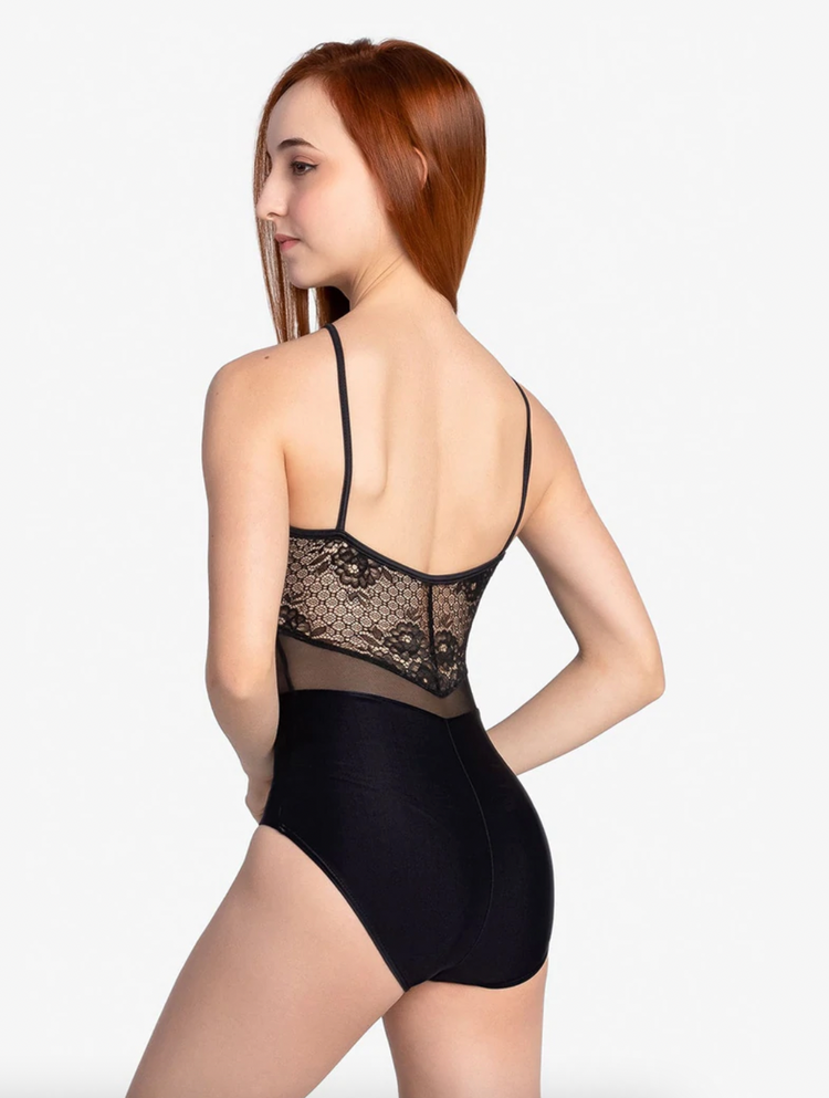 Rachel High Neck Leotard with Mesh Sides and Back