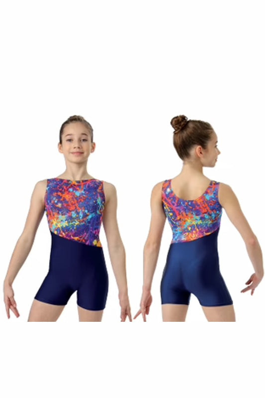 Gymnastics Biketard with Print and Solid Contrast